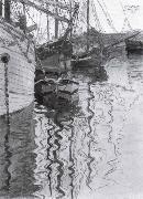 Egon Schiele Sailing-ships in trieste harbour oil on canvas